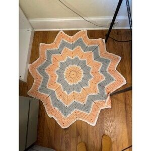 Handmade Orange Grey Soft Afghan Woven Throw Blanket